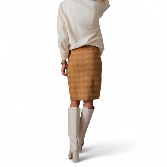 Shop Stevie NWT Vienna Plaid Skirt Knit Sweater Pencil Skirt Size S Tan Yellow - Picture 5 of 12